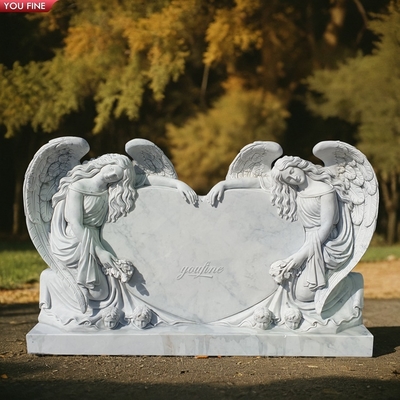 Outdoor Natural White Marble Sleeping Angel Statue Bench Headstone
