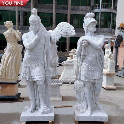 Outdoor Garden Ancient Marble Roman Statues Full Size Soldier Sculpture with Shield