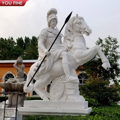 Outdoor Garden Ancient Marble Roman Statues Full Size Soldier Sculpture with Shield