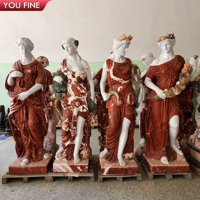 Polish Stone Garden Sculpture Outdoor Red Marble Four Season Women Statues