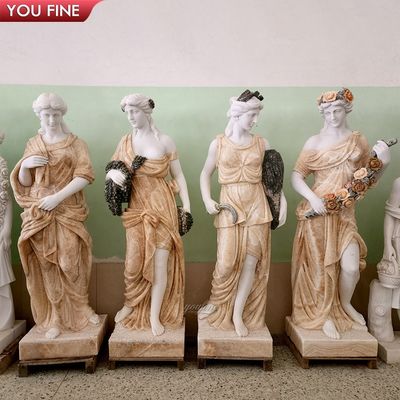 Polish Stone Garden Sculpture Outdoor Red Marble Four Season Women Statues
