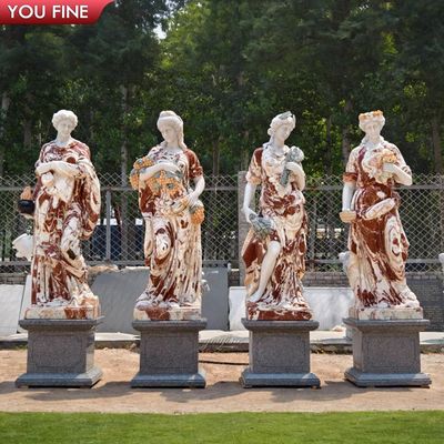 Polish Stone Garden Sculpture Outdoor Red Marble Four Season Women Statues