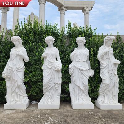 Polish Stone Garden Sculpture Outdoor Red Marble Four Season Women Statues