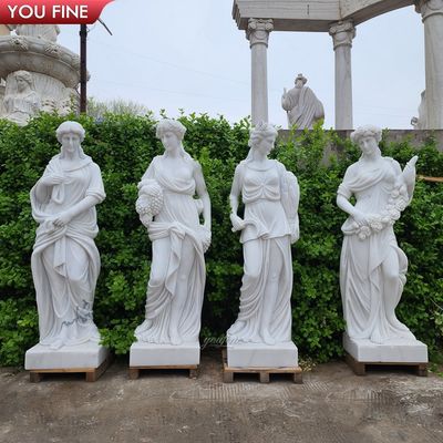 Polish Stone Garden Sculpture Outdoor Red Marble Four Season Women Statues