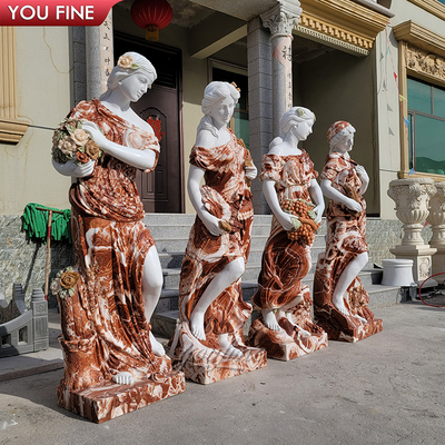 Garden Hand Carved Multicolour Life Size Natural Marble Four Season Greek Goddess Statue