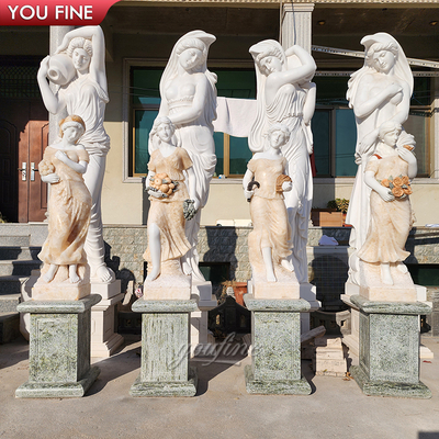 Garden Hand Carved Multicolour Life Size Natural Marble Four Season Greek Goddess Statue