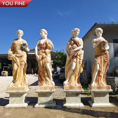 Garden Hand Carved Multicolour Life Size Natural Marble Four Season Greek Goddess Statue