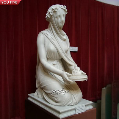 Classic Hand Carved Life Size Marble Veiled Lady Statue