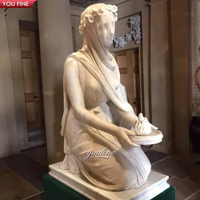 Classic Hand Carved Life Size Marble Veiled Lady Statue