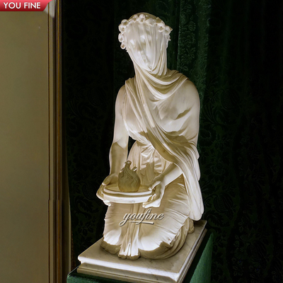 Classic Hand Carved Life Size Marble Veiled Lady Statue