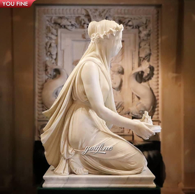 Classic Hand Carved Life Size Marble Veiled Lady Statue