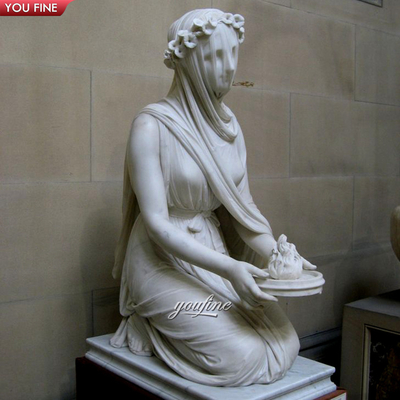 Classic Hand Carved Life Size Marble Veiled Lady Statue