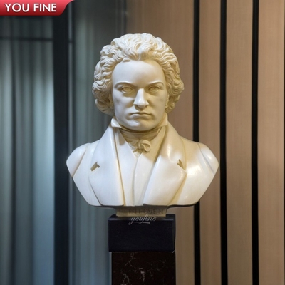 Hand Carved Decorative Natural White Marble Stone Beethoven Bust Sculpture