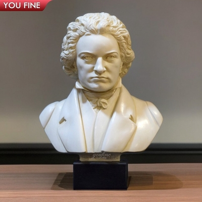 Hand Carved Decorative Natural White Marble Stone Beethoven Bust Sculpture