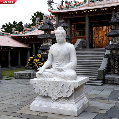 Outdoor Natural Stone White Life Size Buddha Marble Statue for Sale